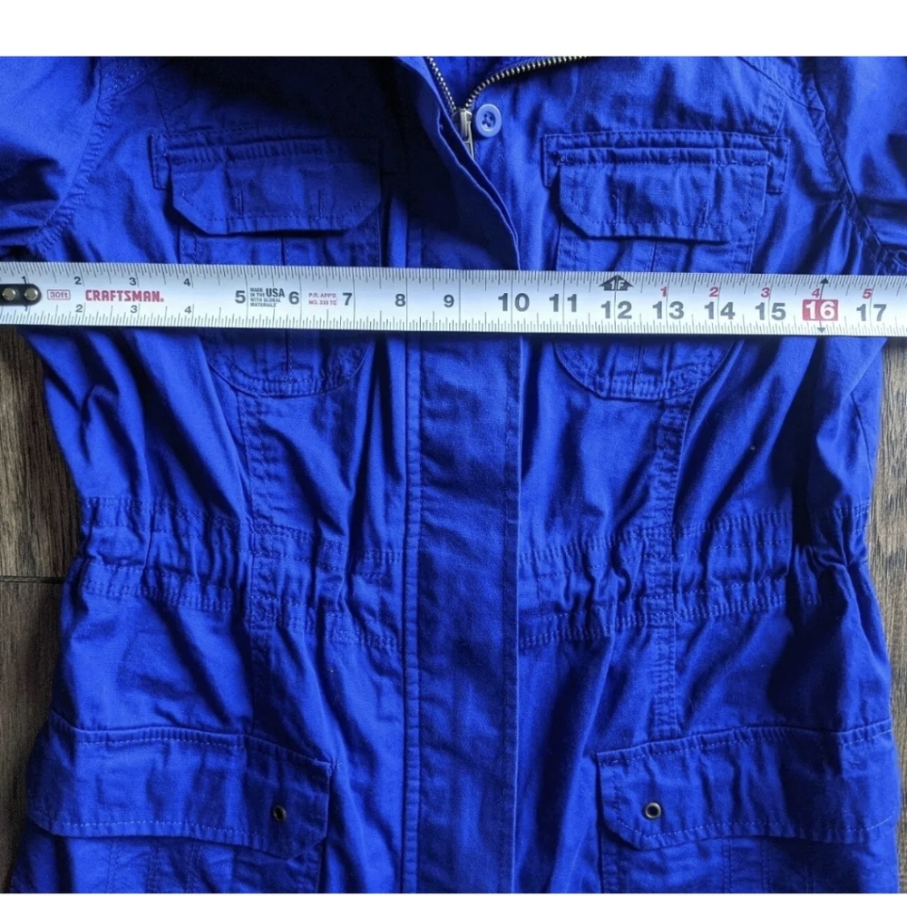 St Johns Bay Medium Zip Up Jacket Bright Blue, Buttons at Neck & Cinch Waist. - Picture 7 of 12